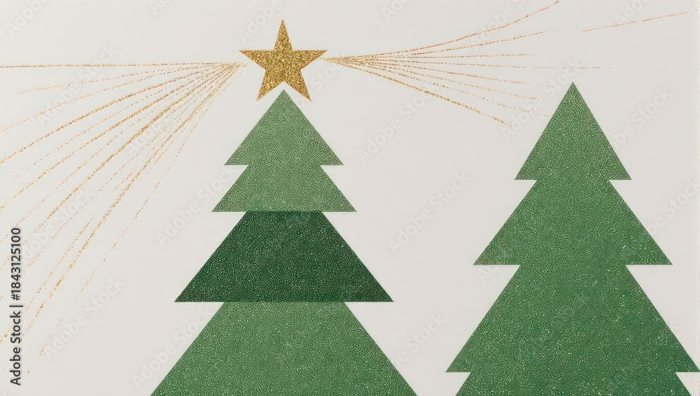 Fototapeta premium Minimalist Christmas Trees with Star and Light Rays.