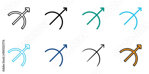 Archery bow icon set multiple style vector collection. Editable Stroke 
