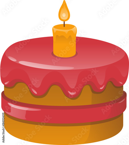 Festive Birthday Cake Illustration with Burning Candle