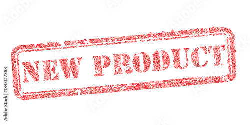 New Product rubber stamp illustration with dotted grunge texture for e-commerce marketing and retail sales. Red ink seal isolated on white background for promotional label design element vector.