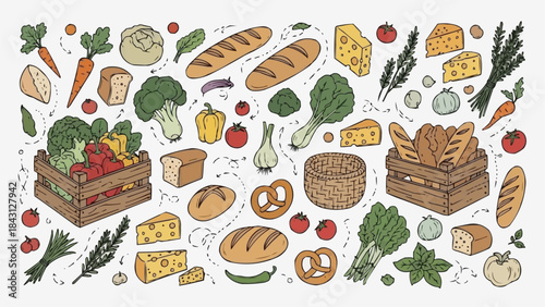 Assortment of Fresh Farm Produce and Baked Goods.