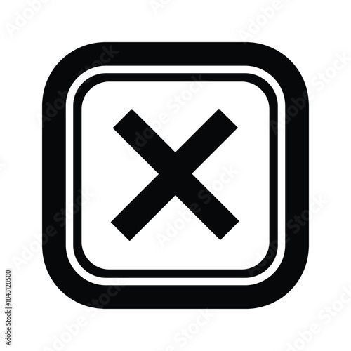 Black cross mark inside a rounded square icon, isolated on
