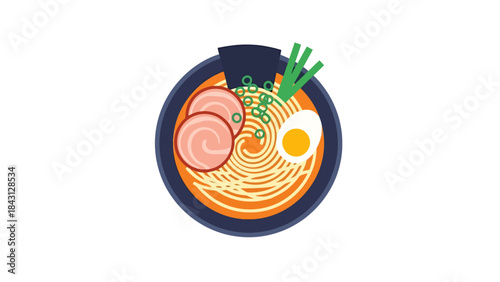 Delicious Noodle Soup Bowl with Egg and Meat Slices Culinary Illustration