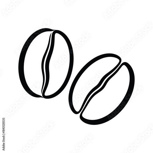 Two stylized black and white coffee bean icons isolated on