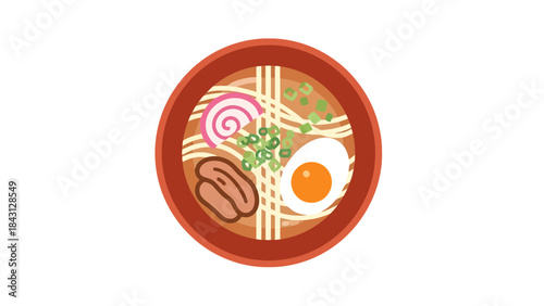Flavorful Noodle Soup Bowl with Egg Meat and Swirl