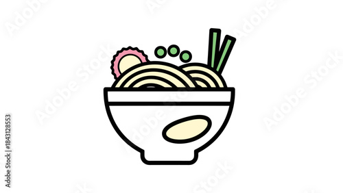 Delicious Noodle Soup Bowl Japanese Style Asian Food Illustration