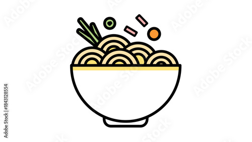 Delicious Noodle Bowl with Fresh Ingredients Illustration Asian Cuisine Icon