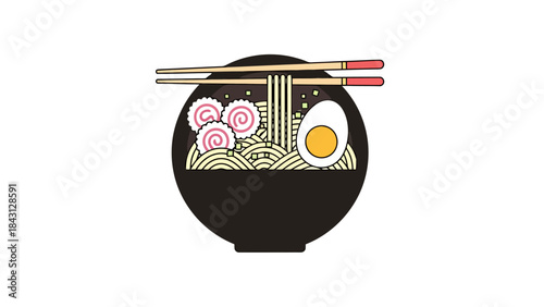 Delicious Noodle Soup Bowl with Chopsticks Japanese Cuisine Illustration