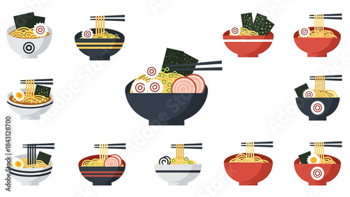Delicious Noodle Soup Bowls Collection Asian Cuisine Inspiration