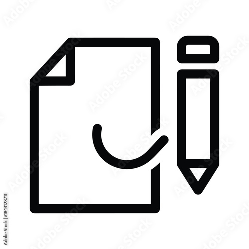 Simple black and white line icon representing document editing or signing isolated on