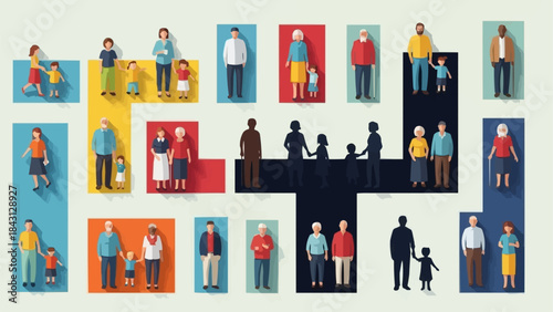 Diverse group of people in various family units and sizes.