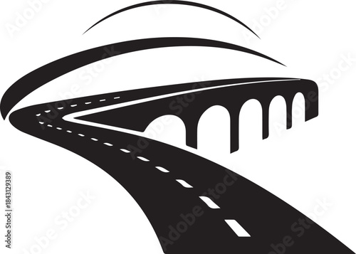 Modern highway overpass with arches, representing progress, infrastructure, and travel through scenic landscapes