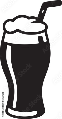 A refreshing glass of foamy beverage with a straw, perfect for a hot day or as a drink