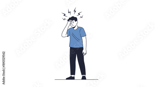 Illustration of a man with a headache showing pain and stress with a simple design
