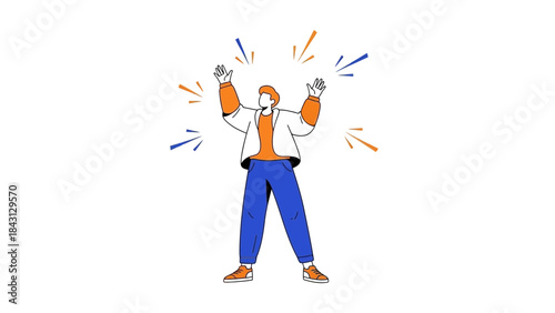 Illustration of a happy person with arms raised celebrating an achievement or success