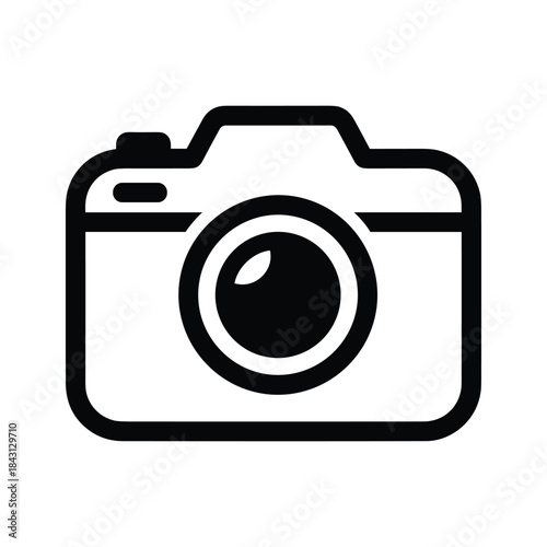 Simple black and white icon of a camera, isolated on