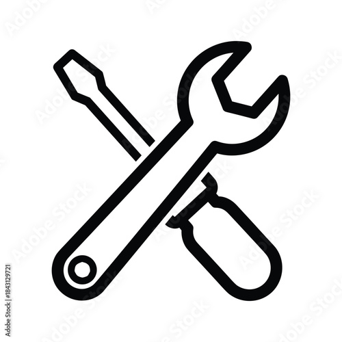 Crossed wrench and screwdriver icon isolated on