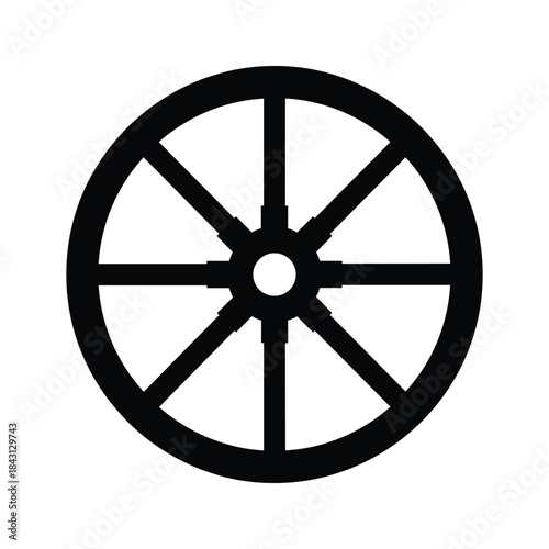 Black wheel with eight spokes isolated on