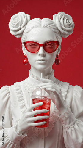 a marble woman with a drink in her hand 