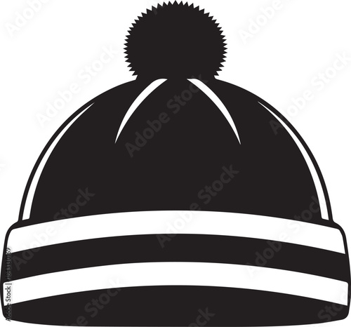 Black and White Knitted Beanie Hat with Pom Pom