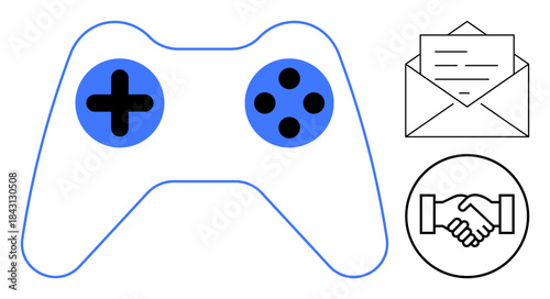 Gaming controller. Gaming interactivity, teamwork, and connectivity. Gaming highlights digital entertainment and communication. Useful for tech, esports, collaboration, and social media topics