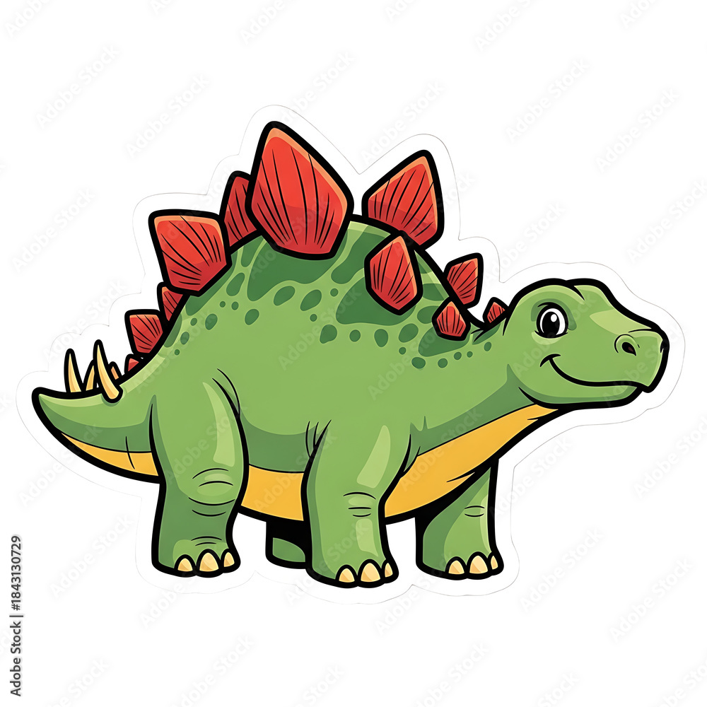 Fototapeta premium Cute Cartoon Stegosaurus Dinosaur Sticker Illustration for Kids.