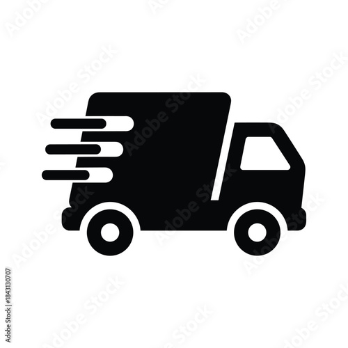 Fast delivery truck icon silhouette showing rapid shipping service, isolated on