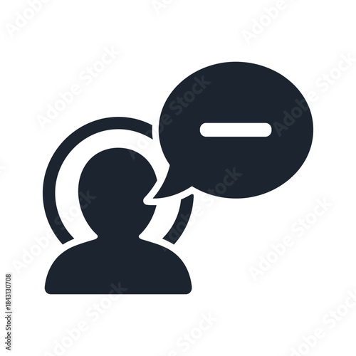 User profile icon with a negative speech bubble, symbolizing block, exclusion, or comment removal, isolated on