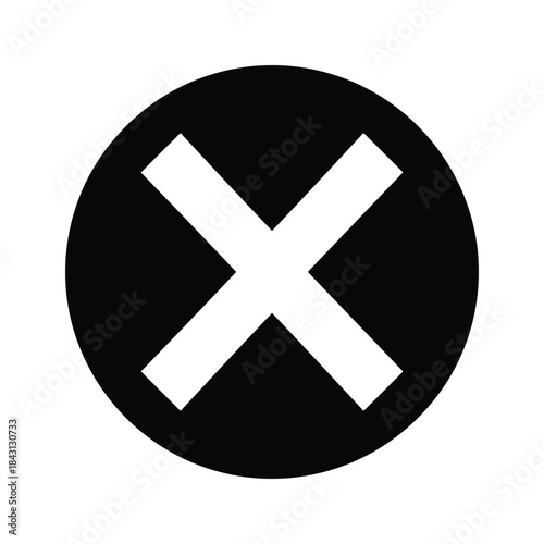 Error or close symbol white cross mark inside a solid black circle icon, isolated on