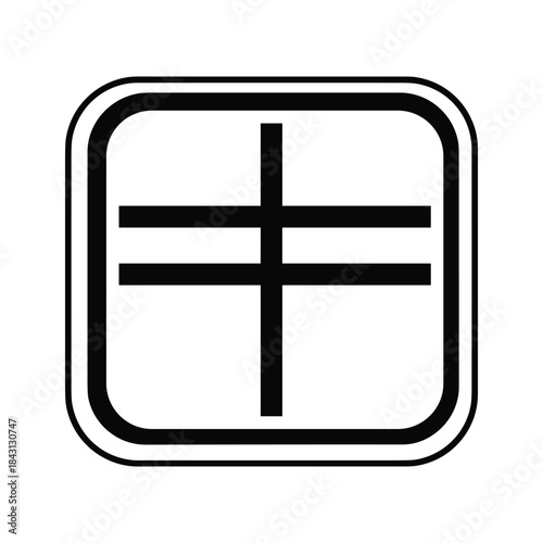 Black and white symbol of a cross with double horizontal bars inside a rounded square frame