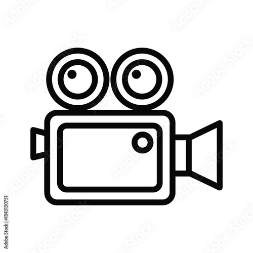 Simple line drawing of a retro video camera icon used for filming, movie making, and digital media content creation