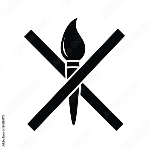 No fire symbol black silhouette of a torch crossed out by an xmark, isolated on