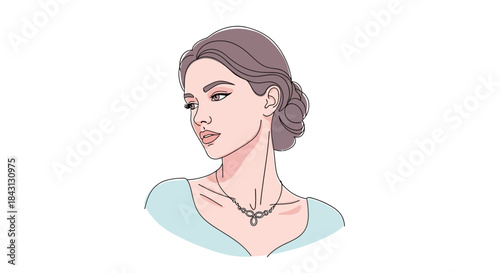 Elegant line art portrait of a woman with sophisticated hairstyle and necklace minimal art style