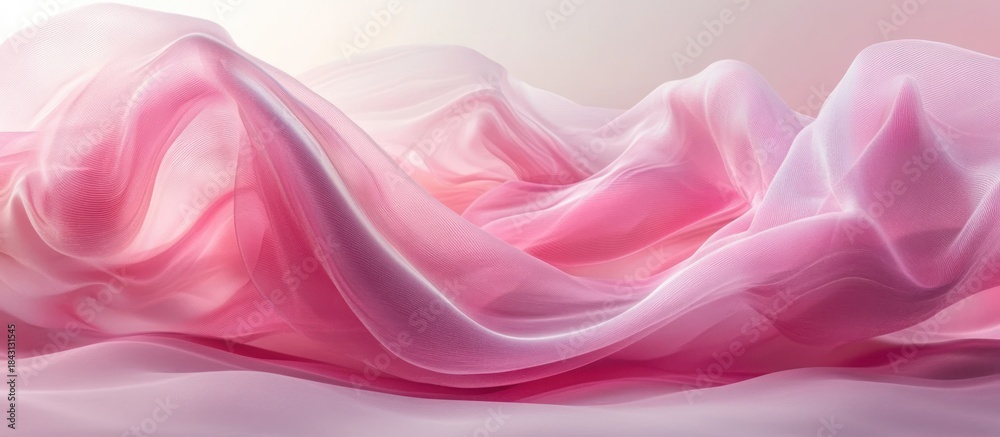 Obraz premium Pink silk fabric drapes, studio shot, soft light background, textile design