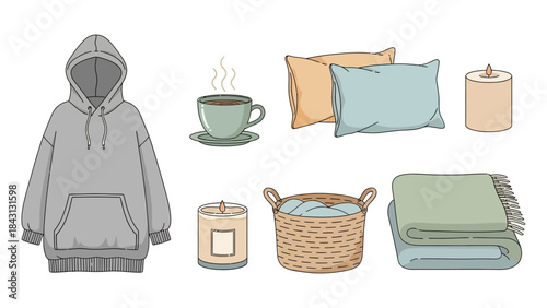 Cozy Comforts: A captivating collection of essential items for a snug and inviting retreat, inviting you to unwind and relish moments of tranquility.
