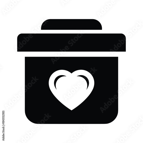 Black silhouette icon of a trash can or recycling bin featuring a heart symbol on the front