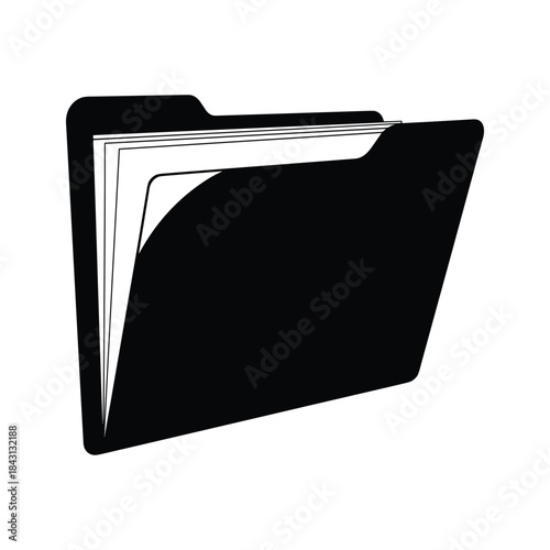 Black silhouette icon of an open document folder with papers isolated on