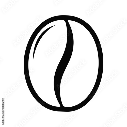 Stylized black and white single coffee bean icon, representing caffeine and beverage culture
