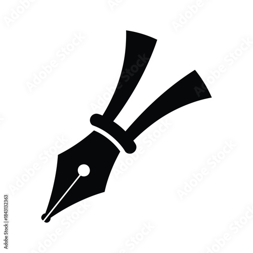 Black silhouette of a fountain pen nib isolated on