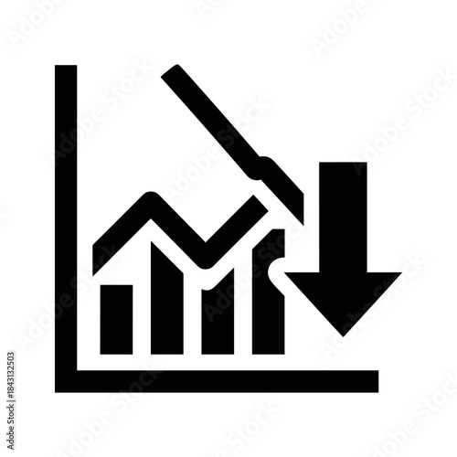 Declining trend indicated by downward arrow on graph