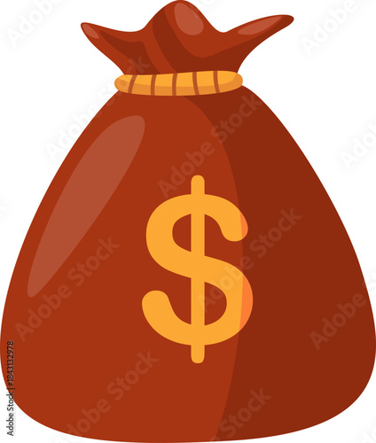 Brown money bag with a prominent dollar sign.