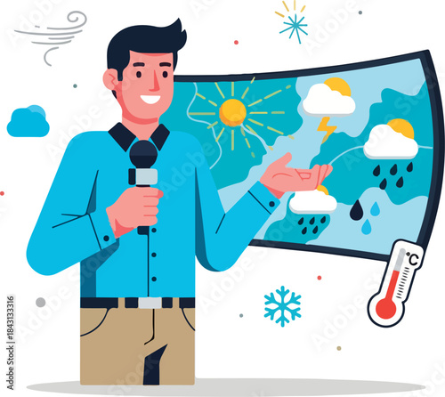 Weather presenter celebrating National Weatherperson's Day with map