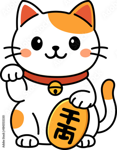 Cute Maneki Neko lucky cat cartoon illustration
