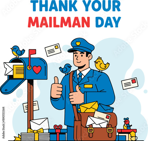 Friendly mailman with thumbs up on Thank Your Mailman Day