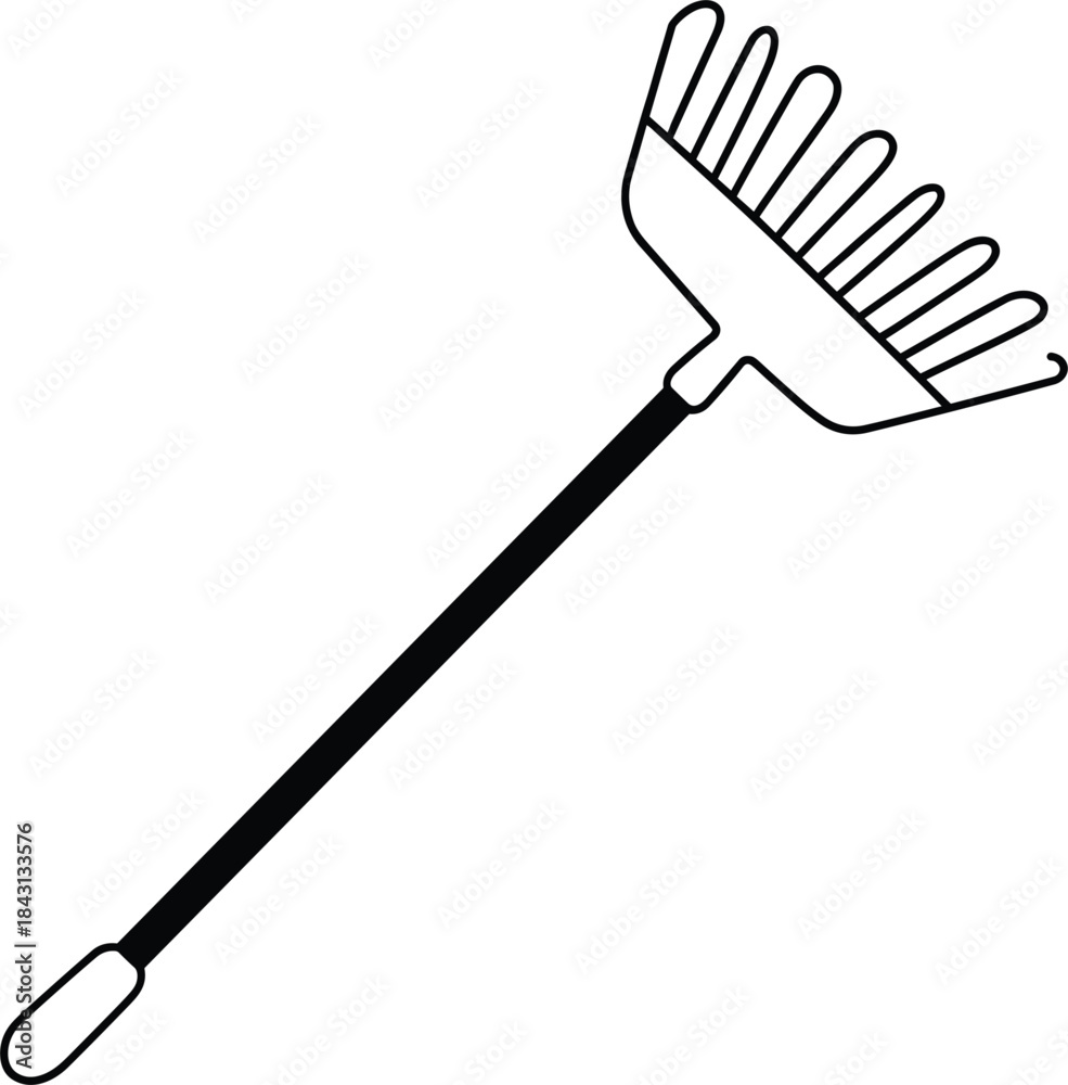 Naklejka premium Garden Rake Outline Icon on White Background garden tool gardening