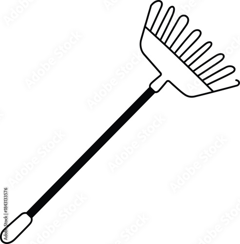 Garden Rake Outline Icon on White Background garden tool gardening