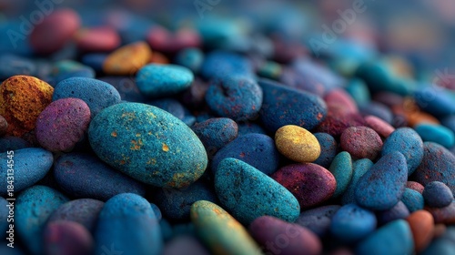 Blue pebbles arranged as a mobile wallpaper background, smooth stones in calming shades of blue for smartphone display, minimalist and serene design, abstract natural textures.