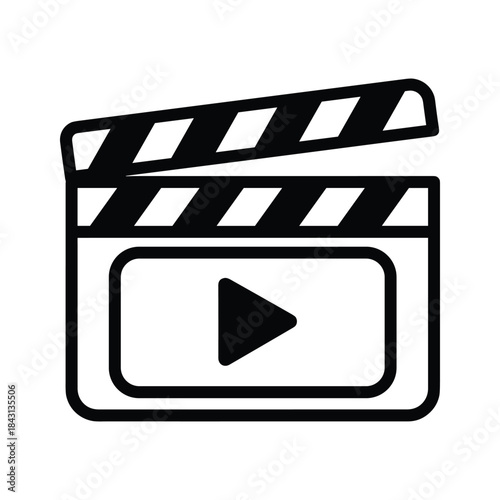Clapperboard with play button icon isolated on