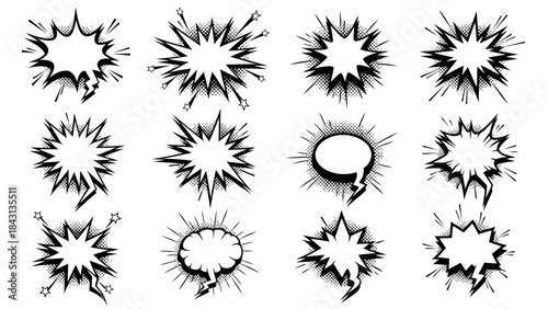Collection of Comic Book Speech Bubbles and Explosions for Graphic Design and Storytelling