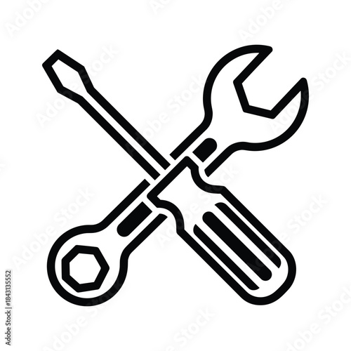 Crossed wrench and screwdriver icon isolated on